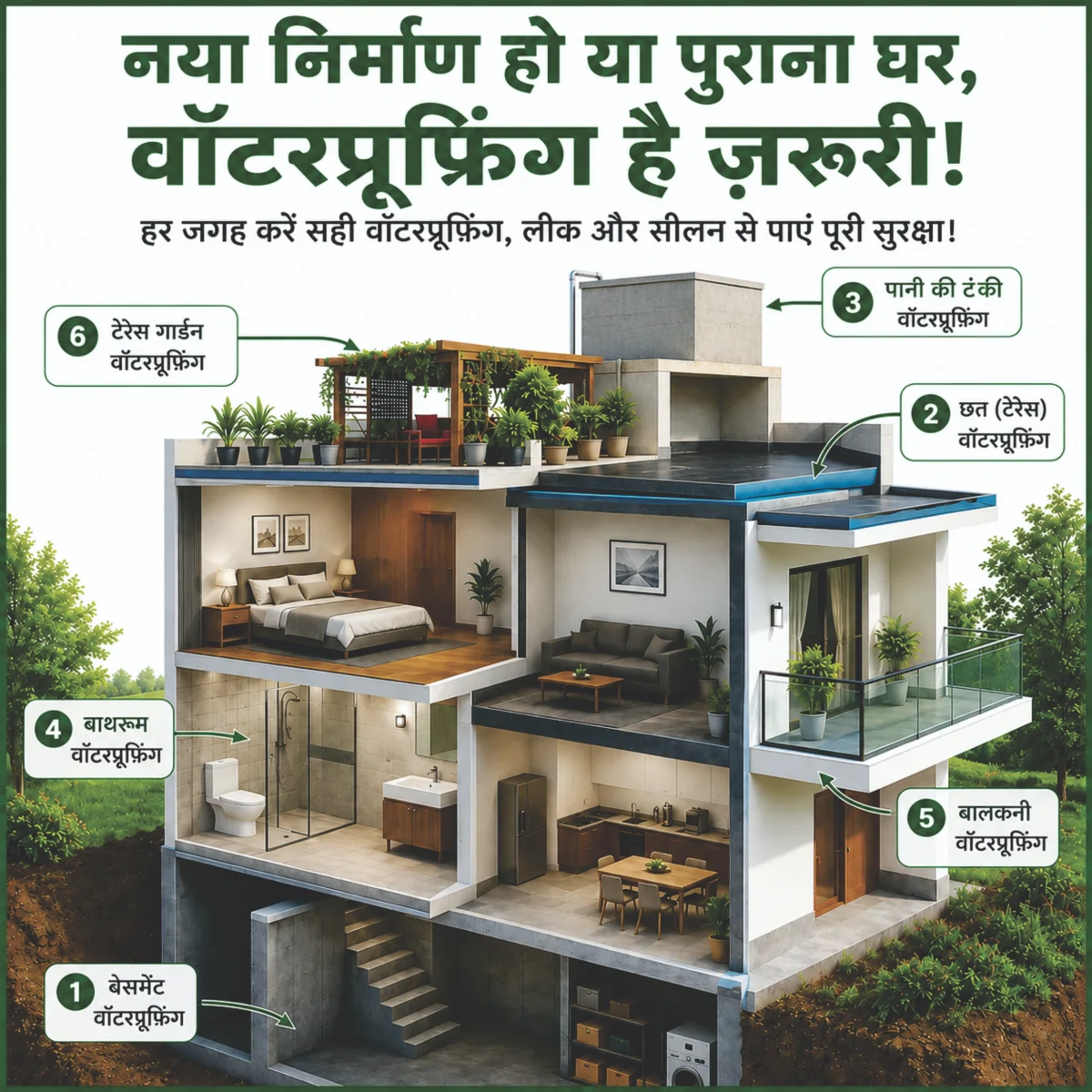 नए कंस्ट्रक्शन में वॉटरप्रूफिंग - New Construction Waterproofing 1 New Construction Waterproofing नए निर्माण के समय वॉटरप्रूफिंग